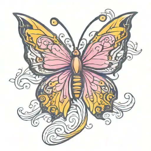 Butterfly Wings On Fire Rising Pink And Yellow