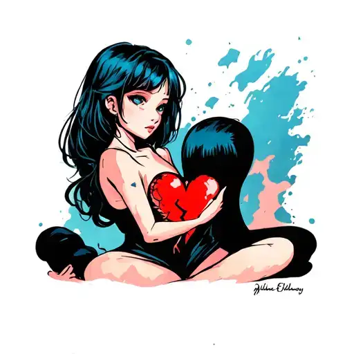 An Anime-inspired Tattoo Of Woman Holding Together A Broken Heart