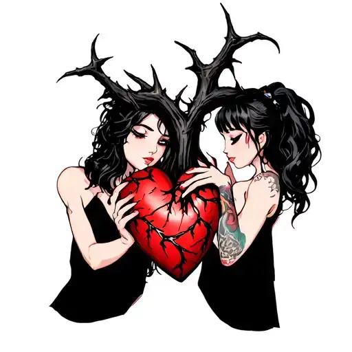 Black Thorny Heart Being Tugged By Two Opposite Beautiful Anime Woman With