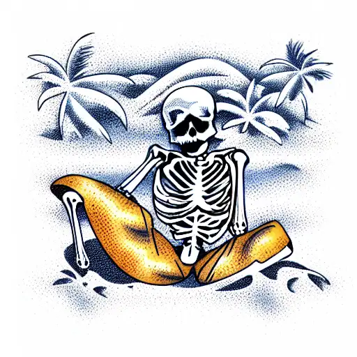 Skeleton With Hawaiian Shirt On A Beach