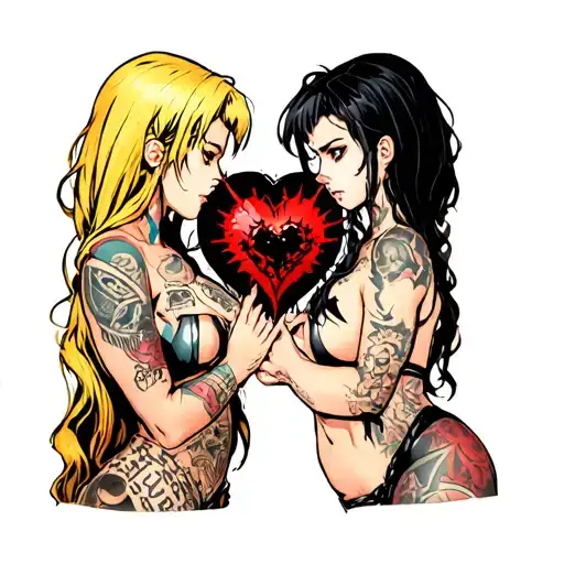 Black Thorny Heart Being Fought Over By Two A Blonde And Black Hair Anime Women With
