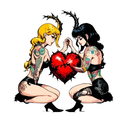 Black Thorny Heart Being Fought Over By Two A Blonde And Black Hair Anime Women With