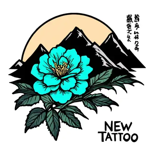 Teal Azalea With Black Mountains