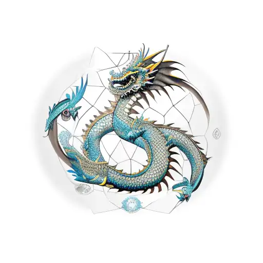 Zodiac Pisces In Circle Replaced With Year Of The Dragons But Western Dragons