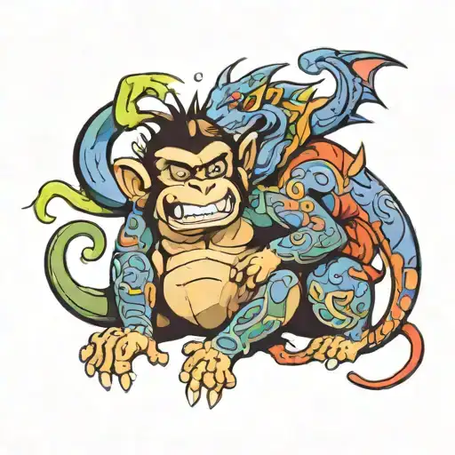 Monkey And Dragon Wrapping Around