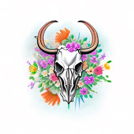 Longhorn Skull With Flowers