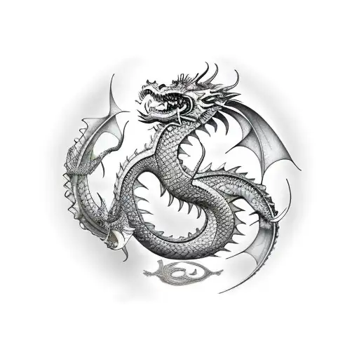 Zodiac Pisces In Circle Replaced With Year Of The Dragons But Western Dragons