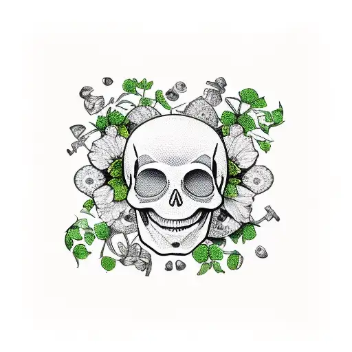 Ladybug With Skull Flower Petals And Ivy