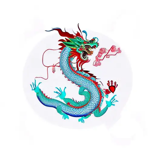 Chinese Dragon Wrapped Around A Heart Shape With Angel Wings
