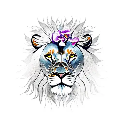 A Majestic Lion Surrounded By Blooming Orchids