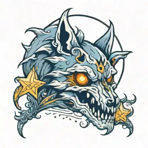 Wolf Skull With Moon And Star