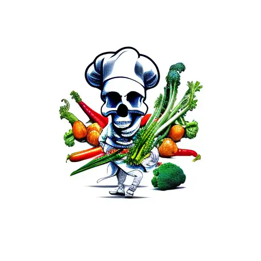 Chef Skull Devilish With Culinary And Vegetables