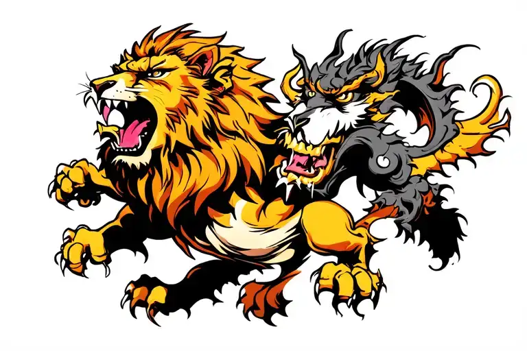 Roaring Lion Fighting Demons