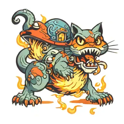 Fire Redcrazycat With Mushrooms