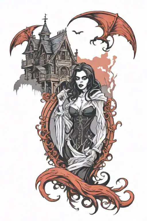 Female Vampire Reaper Castle Lake Sleve Mist Fog