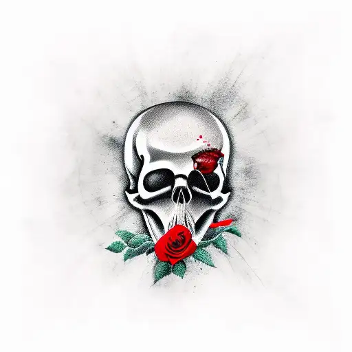 Bloody Skull With Red Rose