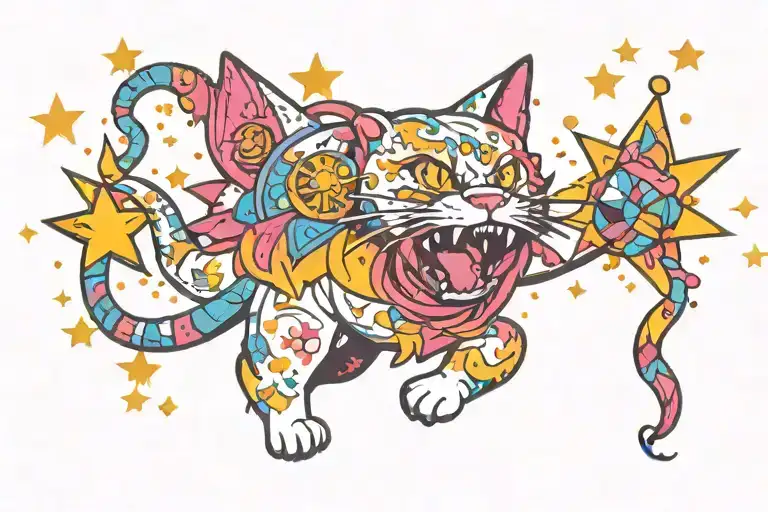 Colourful Magic Cosmic Sparkling Stars Japanese Evil Cat Running