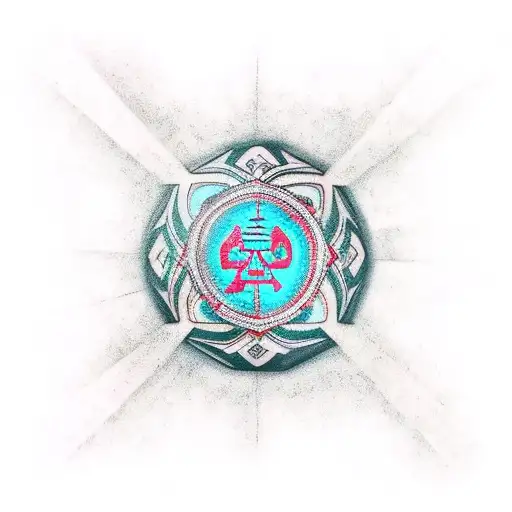 Traditional-style Tattoo Of A Power Symbol Surrounded By Movie-related Elements