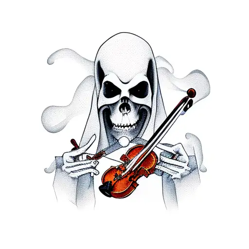 Grim Reaper Playing A Haunting Melody On A Violin