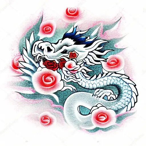Japanese Dragon With Roses
