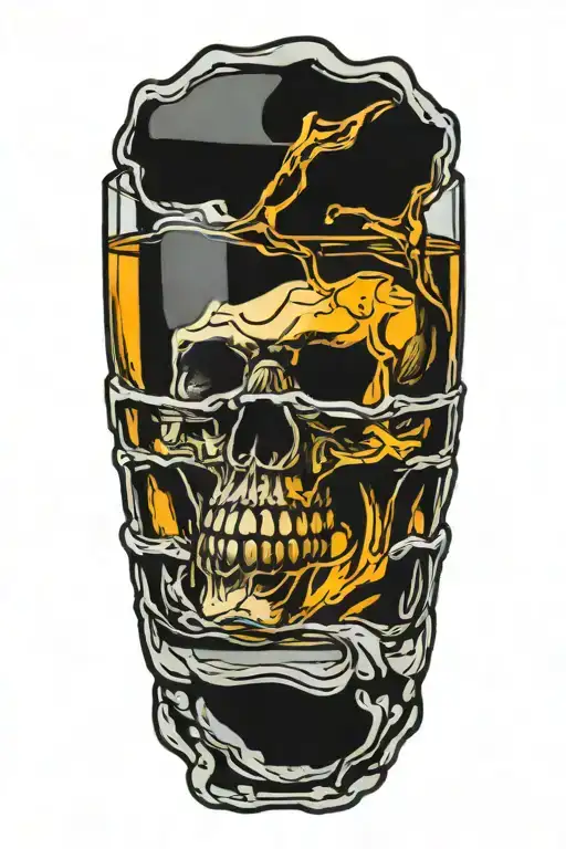 Glass Of Whisky With A Small Human Skull In It