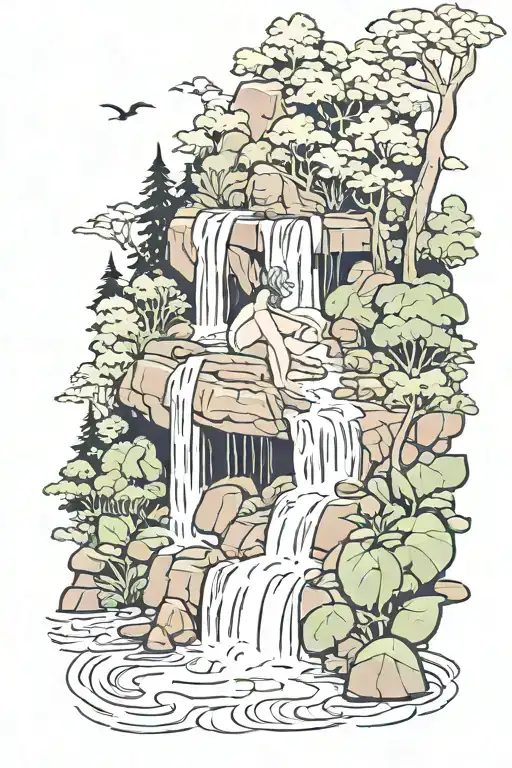 Waterfall And Forest With A Woman Hidden Within The Design