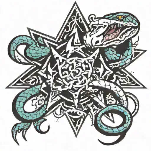 Snake Eating A Rat Under A Chaos Star