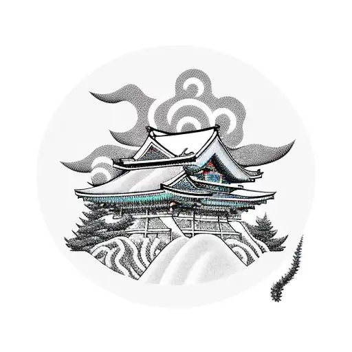 A 90S Style Car With A Vibrant Japanese Landscape As The Background