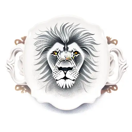 A Lion Playing A Guitar On A Tea Cup In The Sea