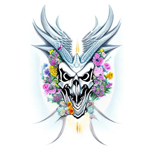 Dragon Skull With Flowers