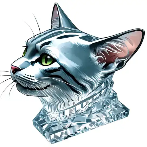 Crystal Sculpture Of A Manx Cat Bust