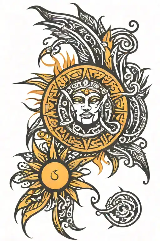 Sun Tribal Tattoo With Line On The Top