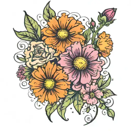 Marigolds And Cosmos With Color