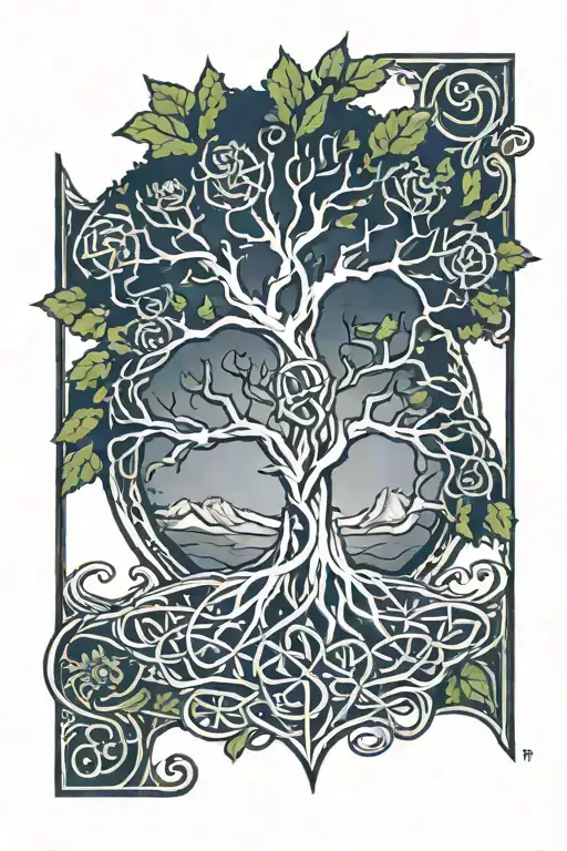 Tree Of Life With Celtic Knot And Sottish Thistle Intertwined
