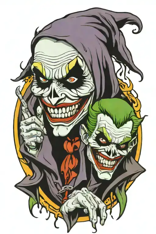 Tatto Of Joker Crying With Grim Reaper Hood A Phsycotically Crying