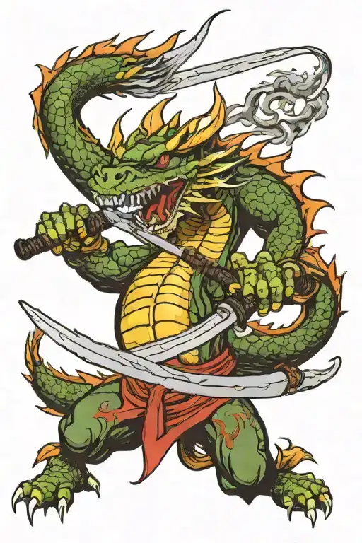 Katana Surronded With Fire Breathing Dragon