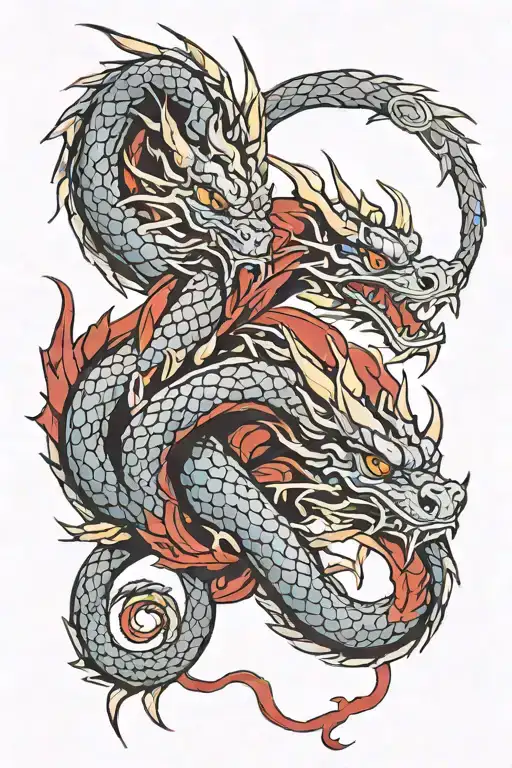 Two Dragons In Red And Black