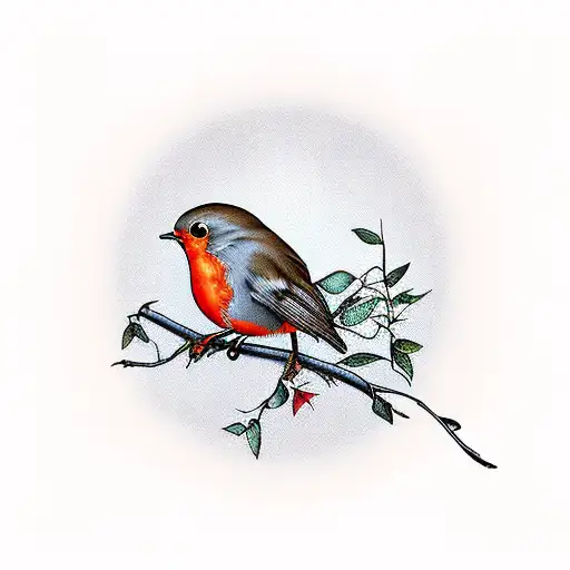 Robin With Mouse And Willow Branch