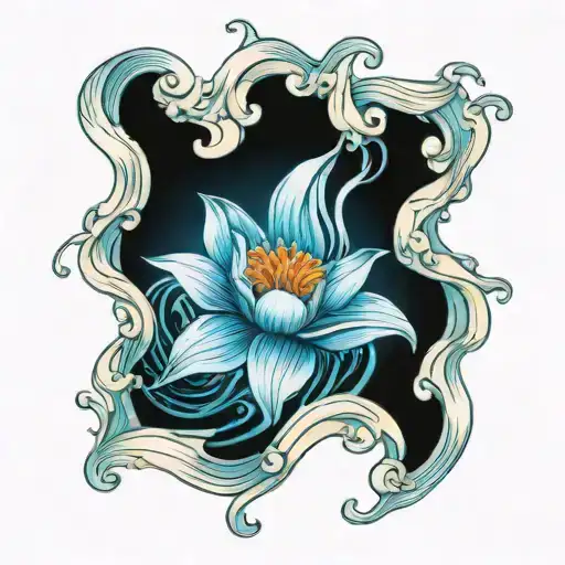 Abandoned Daffodil Bud Bursting Through Vibrant Blue Ocean Wave