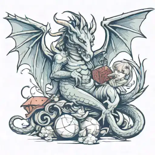 A Mystical Dragon Holding A Philosopher's Stone Angel Laying
