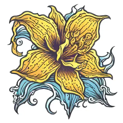 Sassy Daffodil Bud Bursting Through Vibrant Blue Ocean Wave