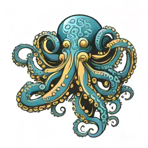 Blue Octopus With Tenticals Spelling Out B I