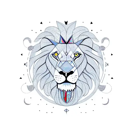 Moon With Lion Head On Top Geometric Lines