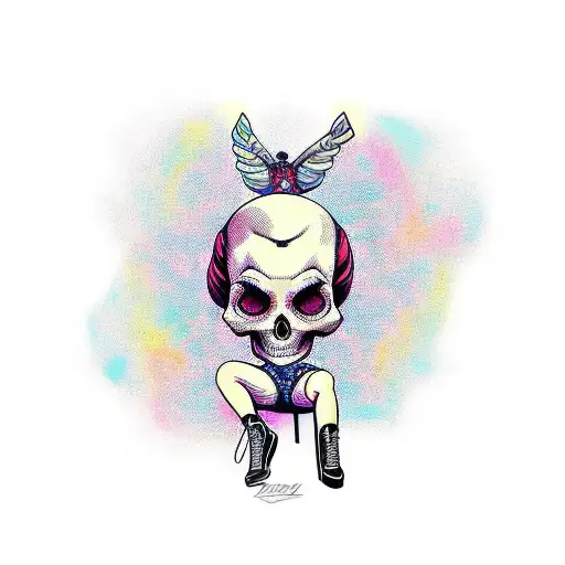 Pinup Girl Sitting On Skull