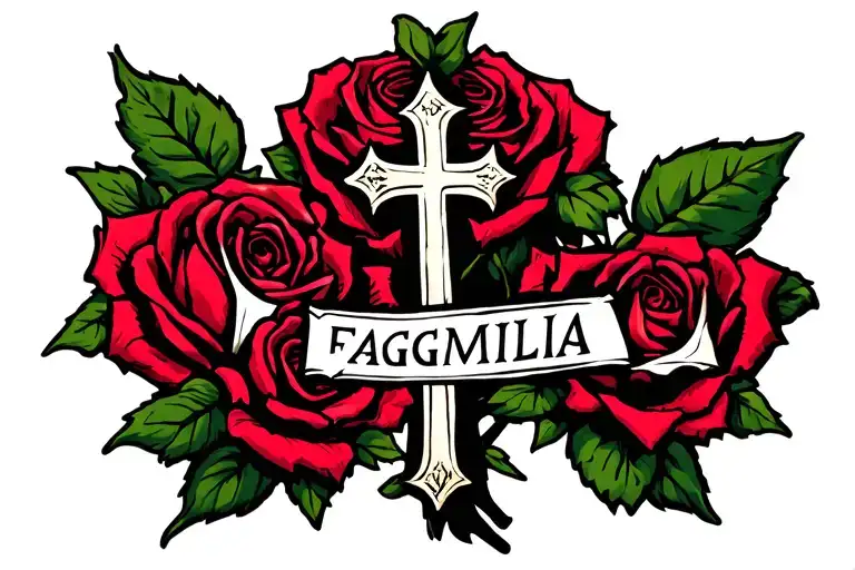 Roses With A Italian Cross Saying Fagmilia