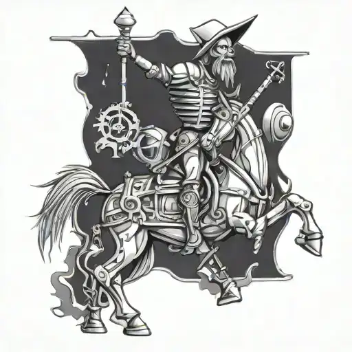 A Futuristic Interpretation Of Don Quijote De La Mancha Riding A Mechanical Horse