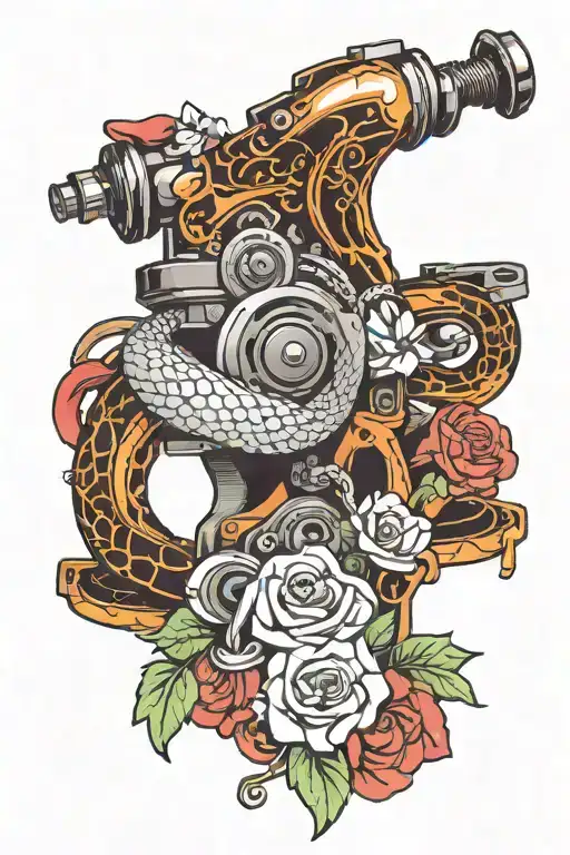 Tattoo Machine With Snake And Flowers