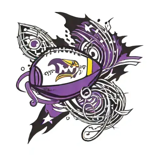 A New-school Design Of A Football With Music Notes And Minnesota Vikings Colors Swirling Around It