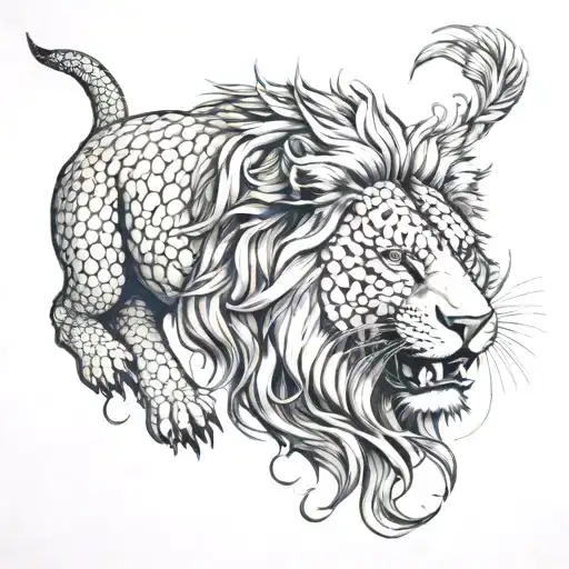 Lion Feasting A Koi Fish