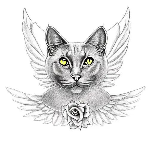 Full Body Of A Black Cat With Wings